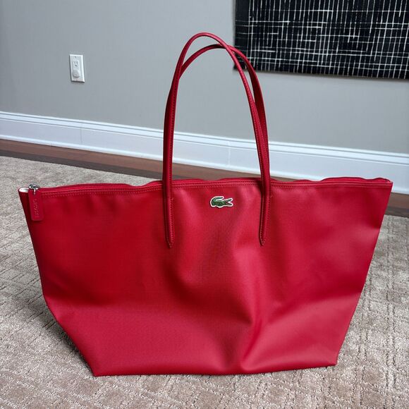 Lacoste Women's X-Large L.12.12 Concept Tote Travel Weekend Shopping Bag Red - Picture 2 of 11